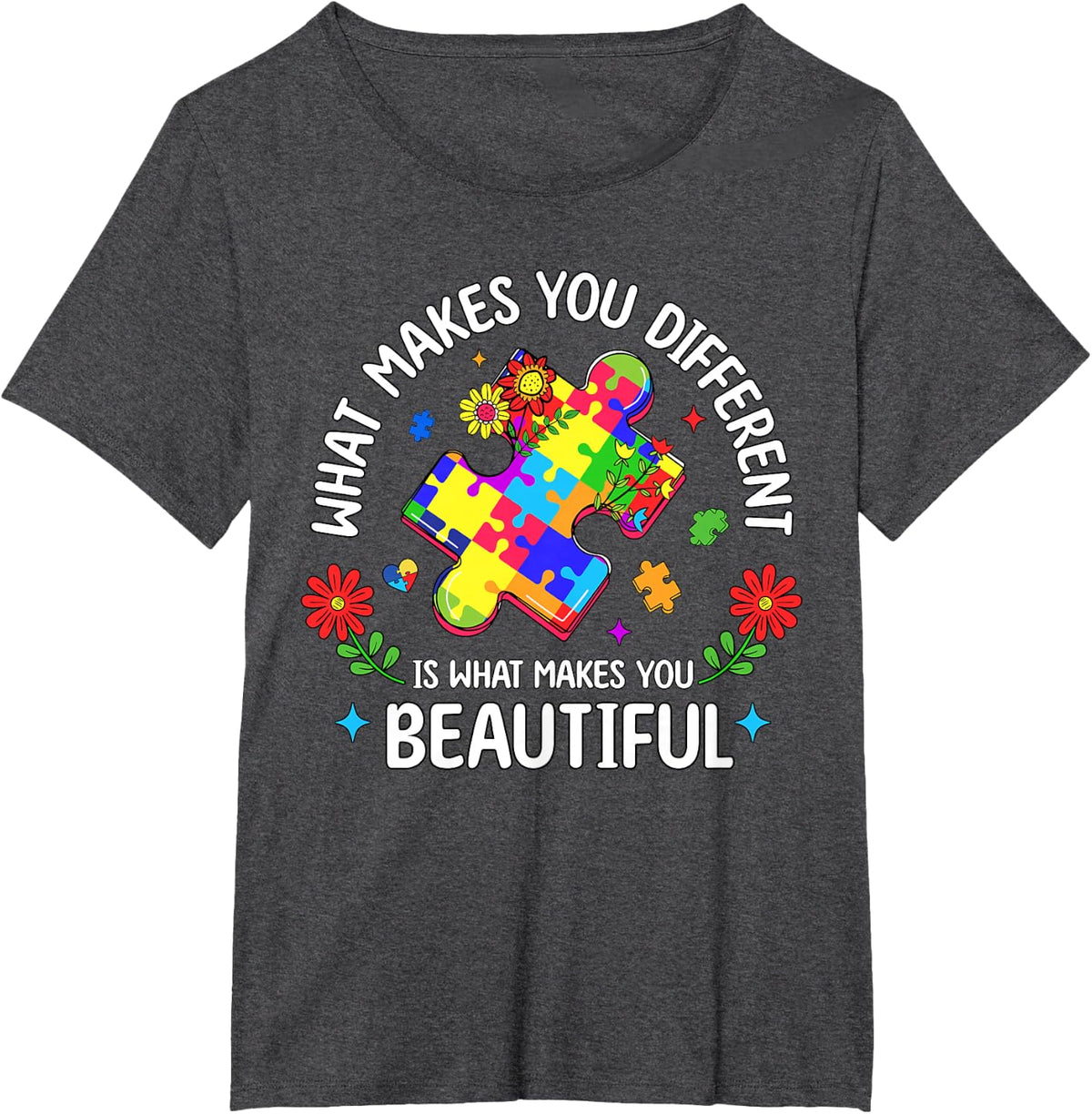 What Makes You Different Beautiful Puzzle Autism Awareness T-Shirt - Dark Heather Grey