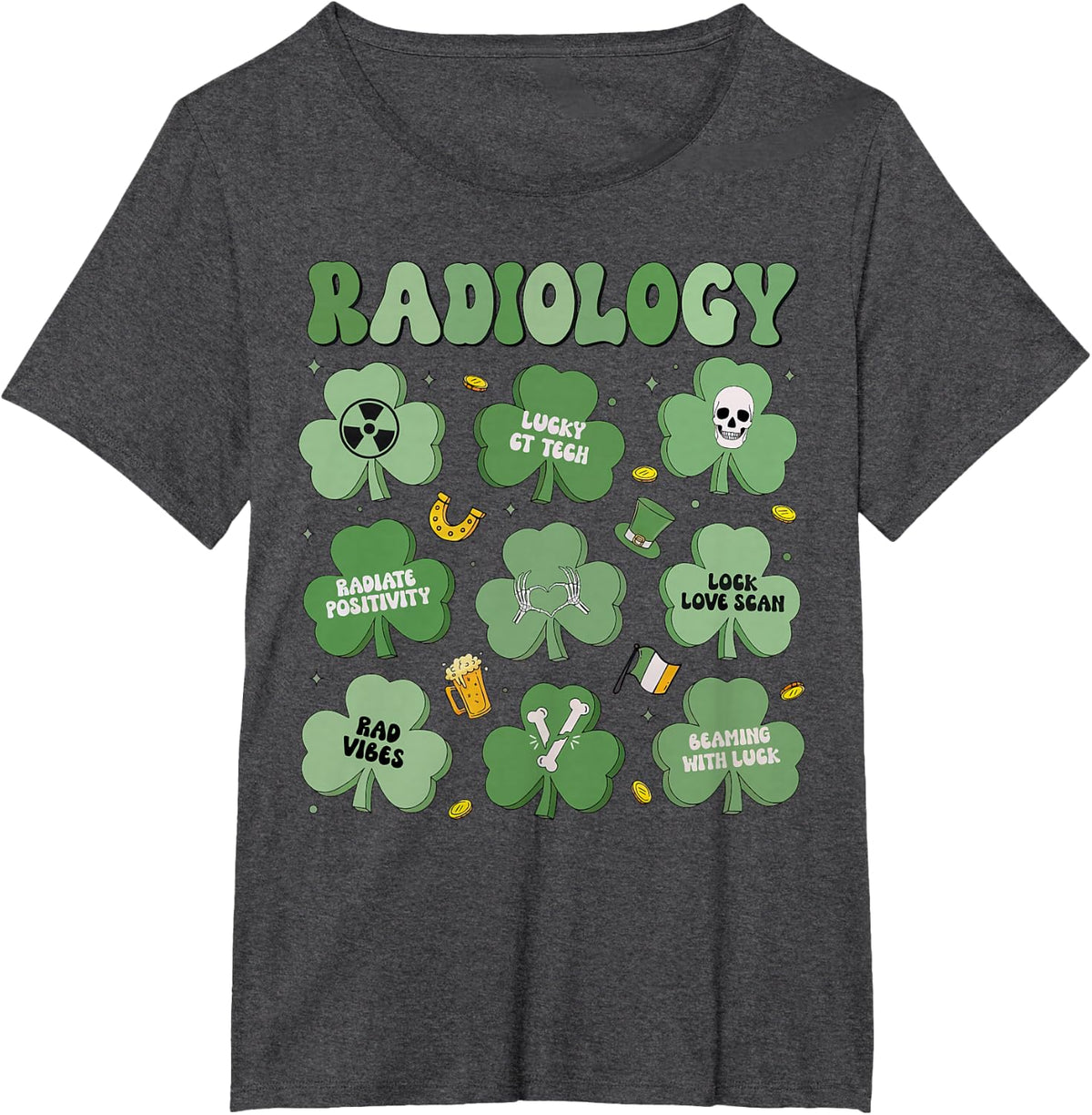 Radiology Xray Rad Tech St Patricks Day Lucky Shamrock T-Shirt - Dark Heather Grey