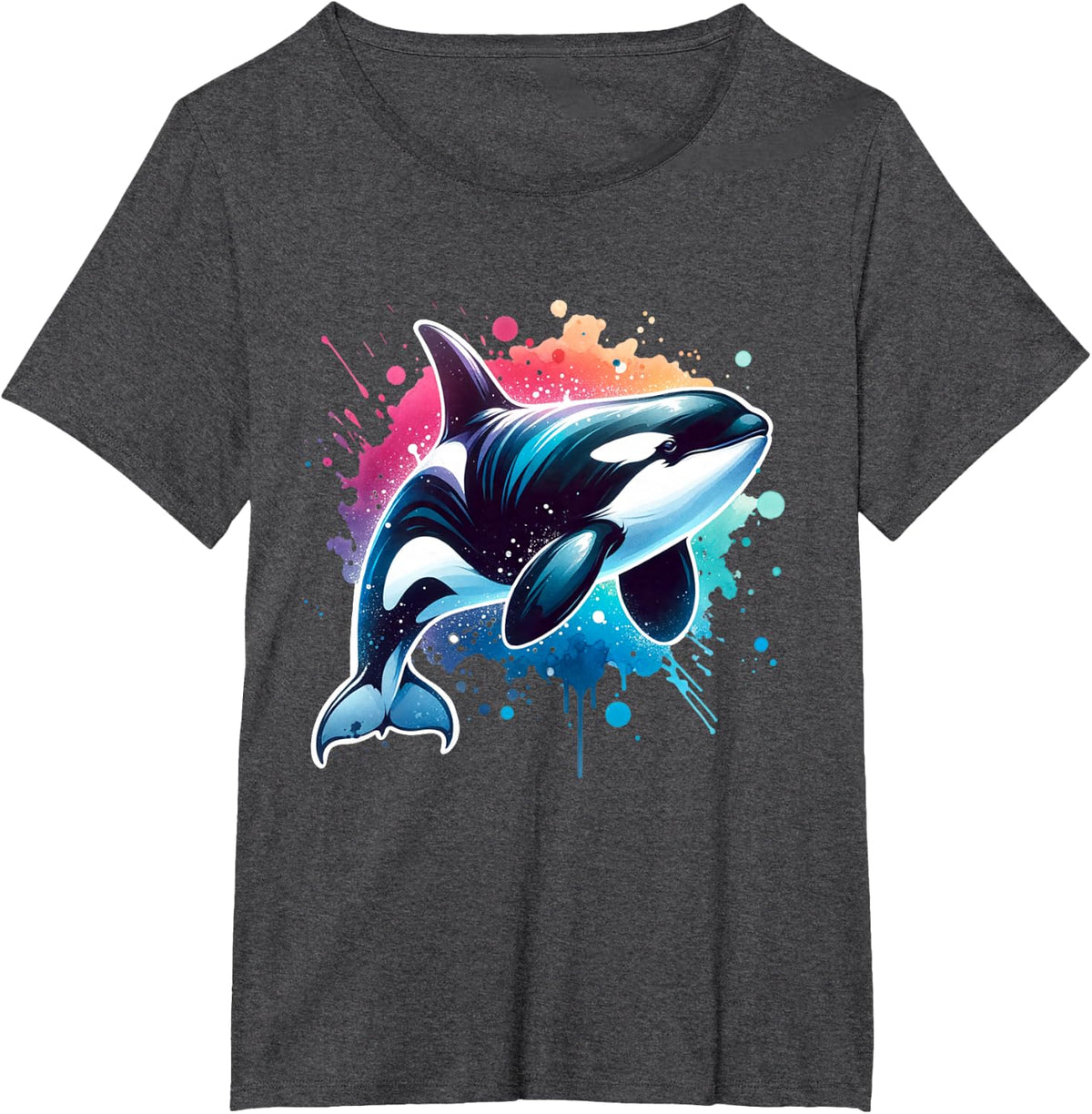 Orca Colorful Whale Animal Graphic Orca T-Shirt - Dark Heather Grey