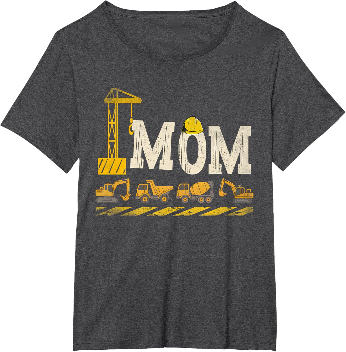 MOM Construction Excavator Kids Matching Family Retro T-Shirt - Dark Heather Grey