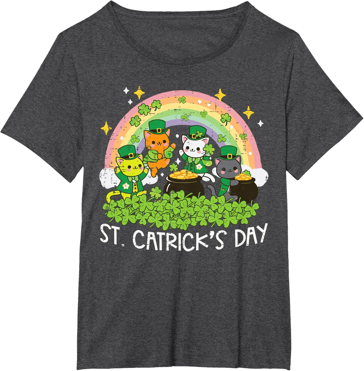 St Patricks Day Cats Catricks Saint Pattys Women Girls Kids T-Shirt - Dark Heather Grey