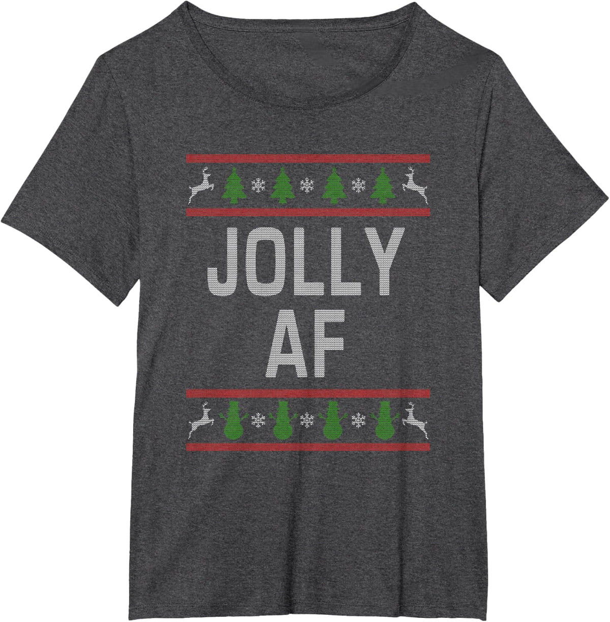 Jolly AF Ugly Christmas Sweater Style Funny Short Sleeve T-Shirt - Dark Heather Grey
