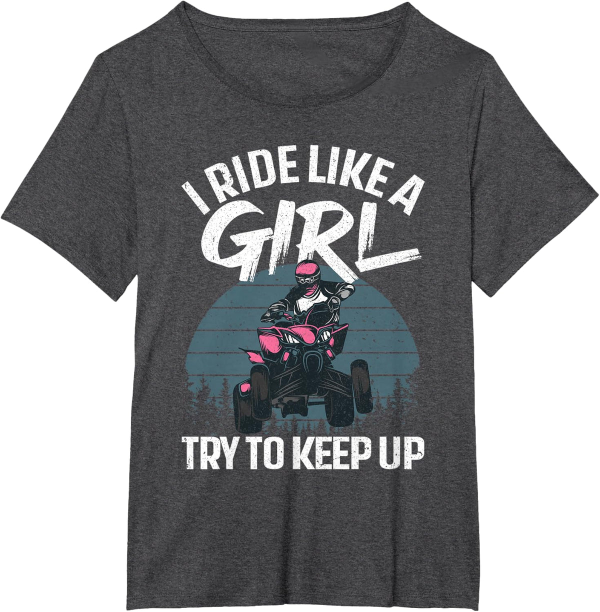 Funny ATV 4 Wheeler Design for Girls Kids Women Quad Riding T-Shirt - Dark Heather Grey