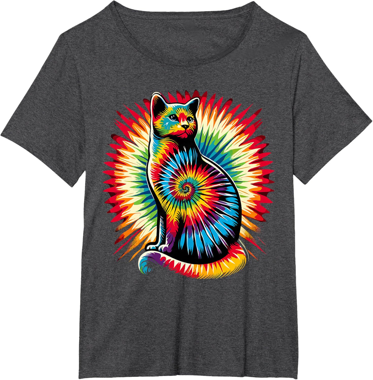 Cute Cat Tie Dye T-Shirt - Dark Heather Grey