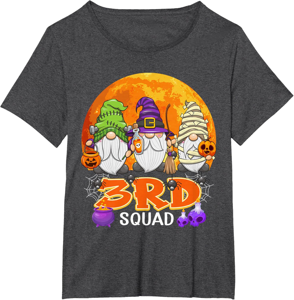 3rd Squad Halloween 3rd Grade Teacher Gnome Matching T-Shirt - Dark Heather Grey