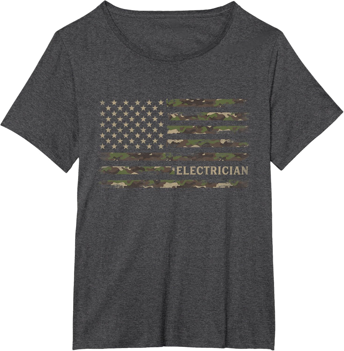 Camo Electrician Camourflage USA Flag Fathers Day T-Shirt - Dark Heather Grey