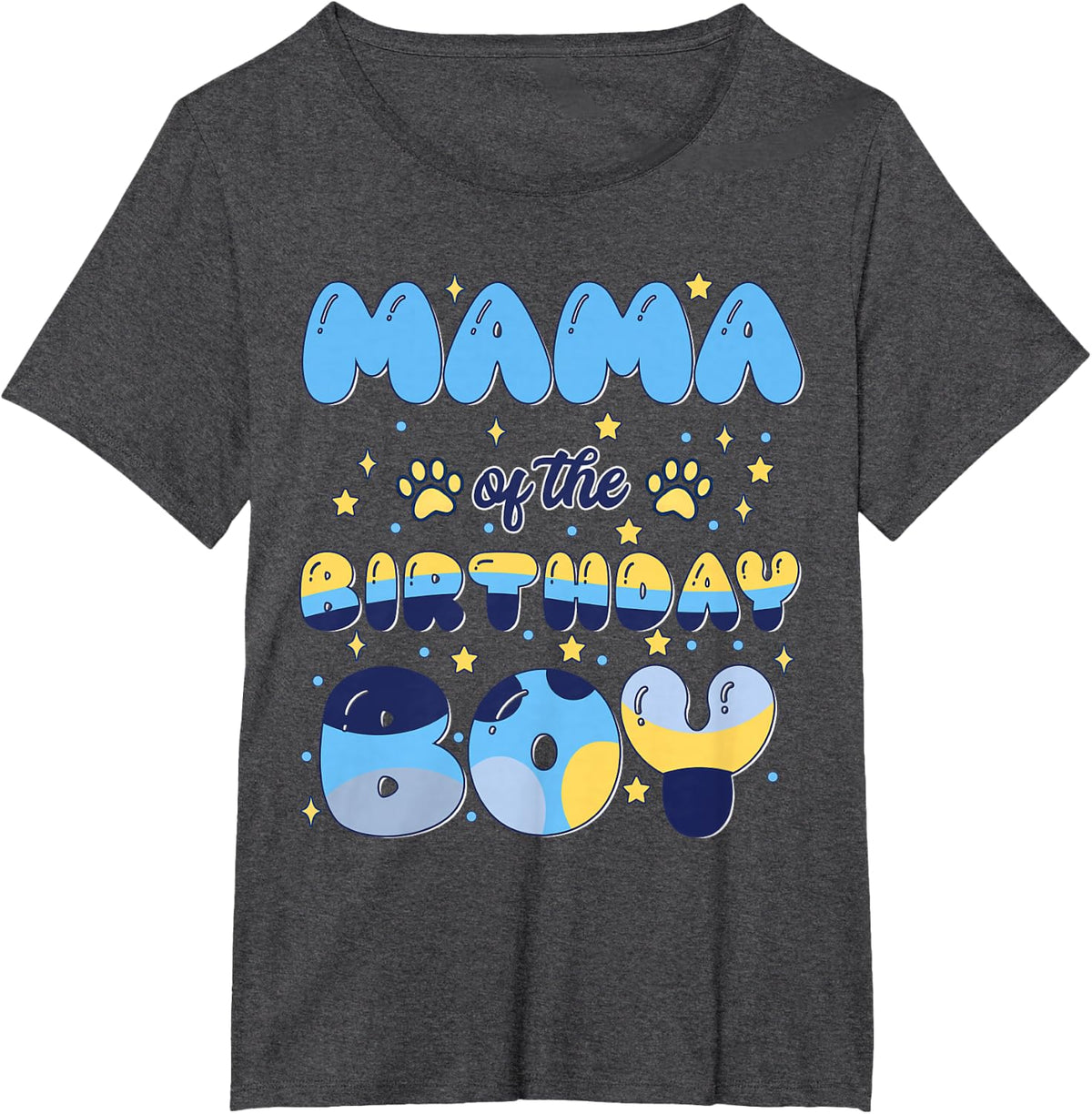 Mama of The Bday Boy Blue Dog Theme Party Family Matching T-Shirt - Dark Heather Grey