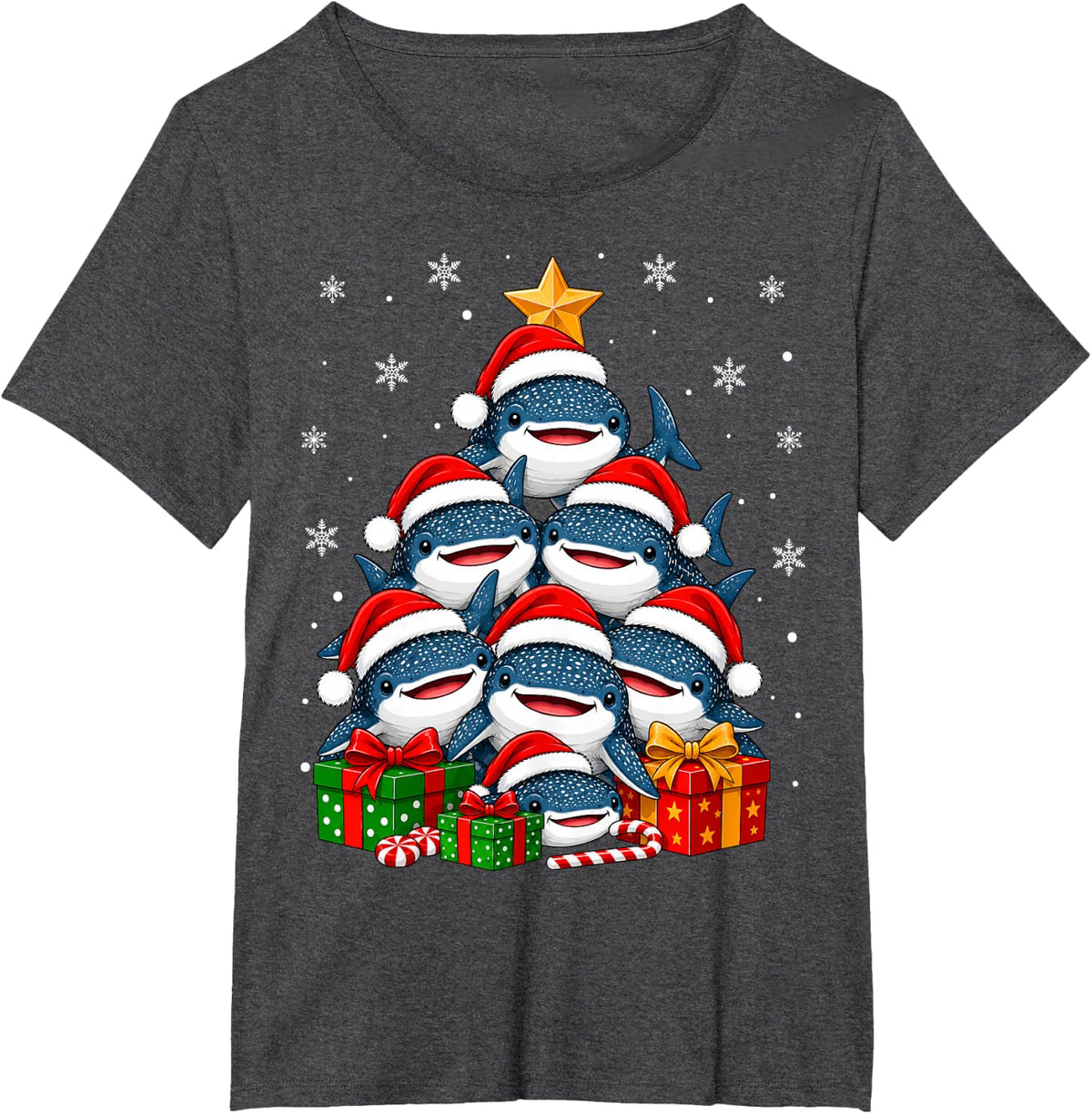 Whale Shark Christmas Tree Cute Animal Festive Santa Xmas T-Shirt - Dark Heather Grey