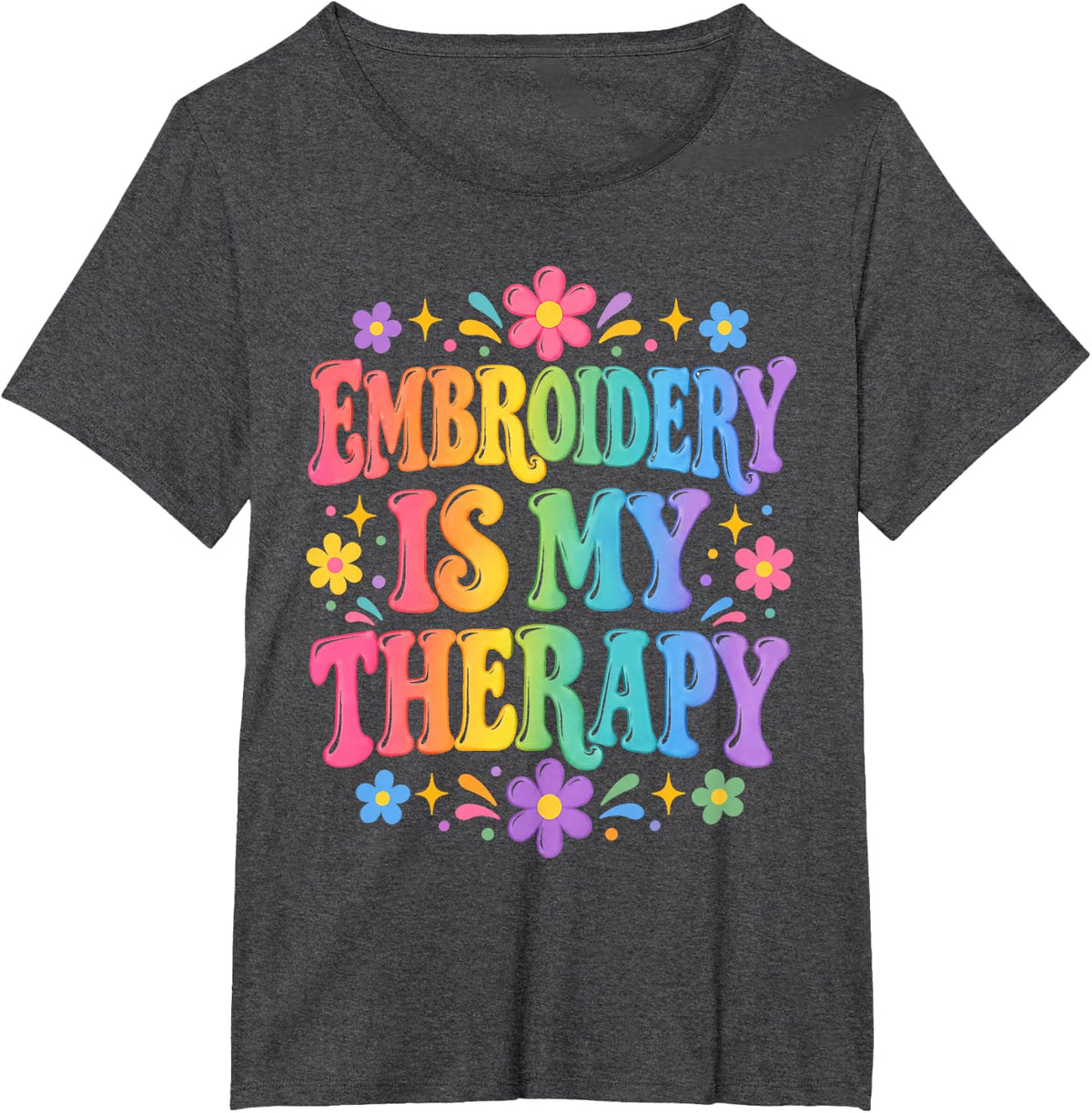 Embroidery is My Therapy Needleworker Flowers T-Shirt - Dark Heather Grey