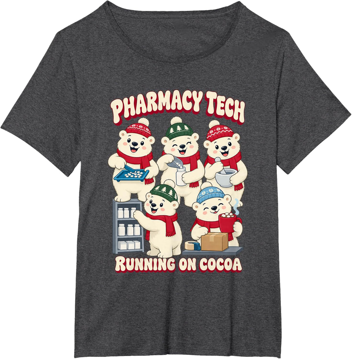 Christmas Pharmacy Tech Christmas Wreath T-Shirt - Dark Heather Grey