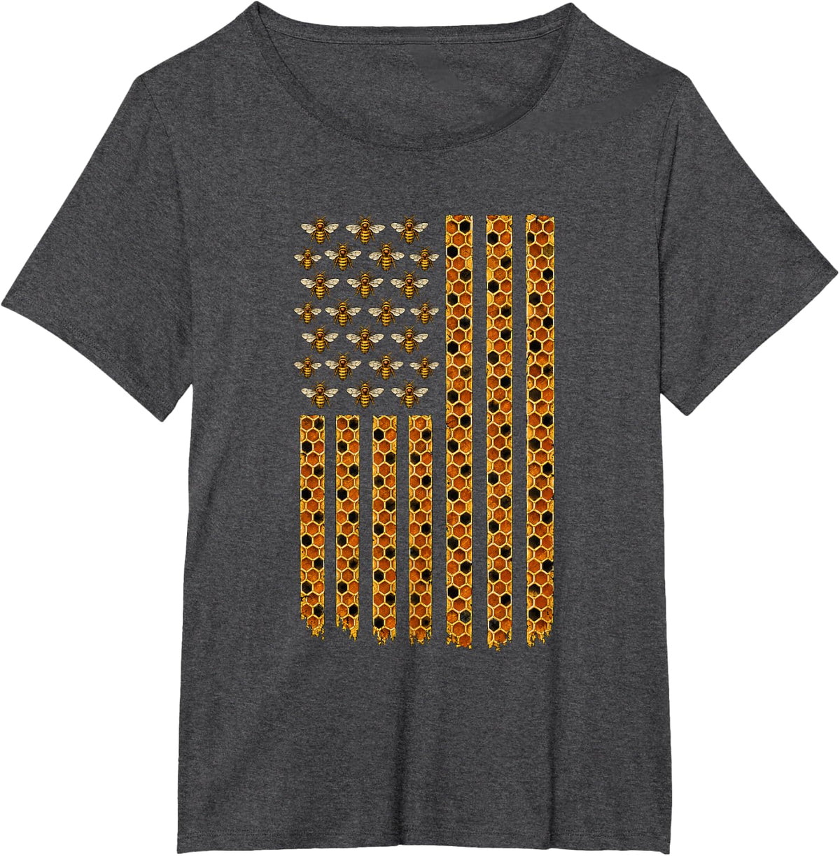 Beekeeper Honey Bees American Flag Beekeeping Honeycomb T-Shirt - Dark Heather Grey