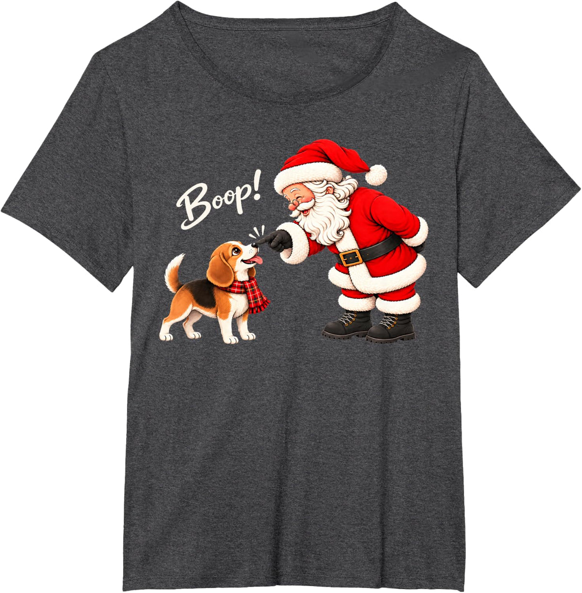 Funny Santa Claus Nose Boop Beagle Dog Christmas T-Shirt - Dark Heather Grey