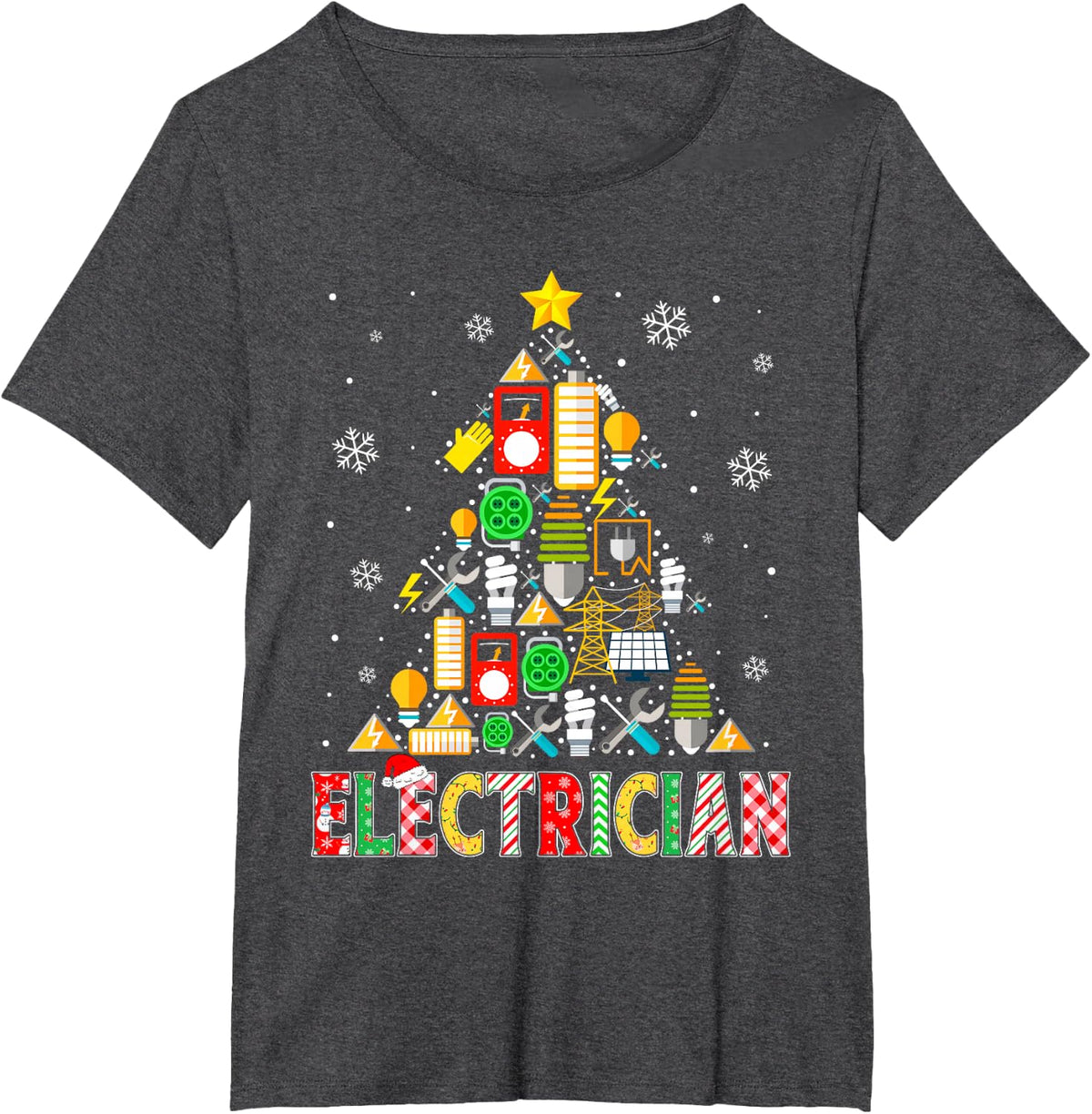Electrician Christmas Tree Funny Matching Men Women Kids T-Shirt - Dark Heather Grey