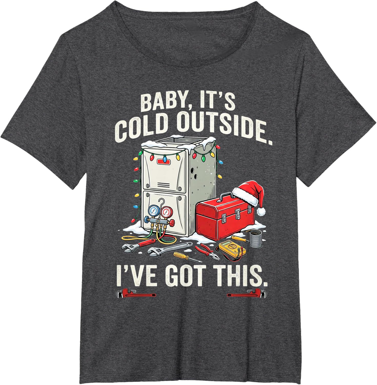 Its Cold Outside HVAC Tech Christmas Toolbox Design T-Shirt - Dark Heather Grey