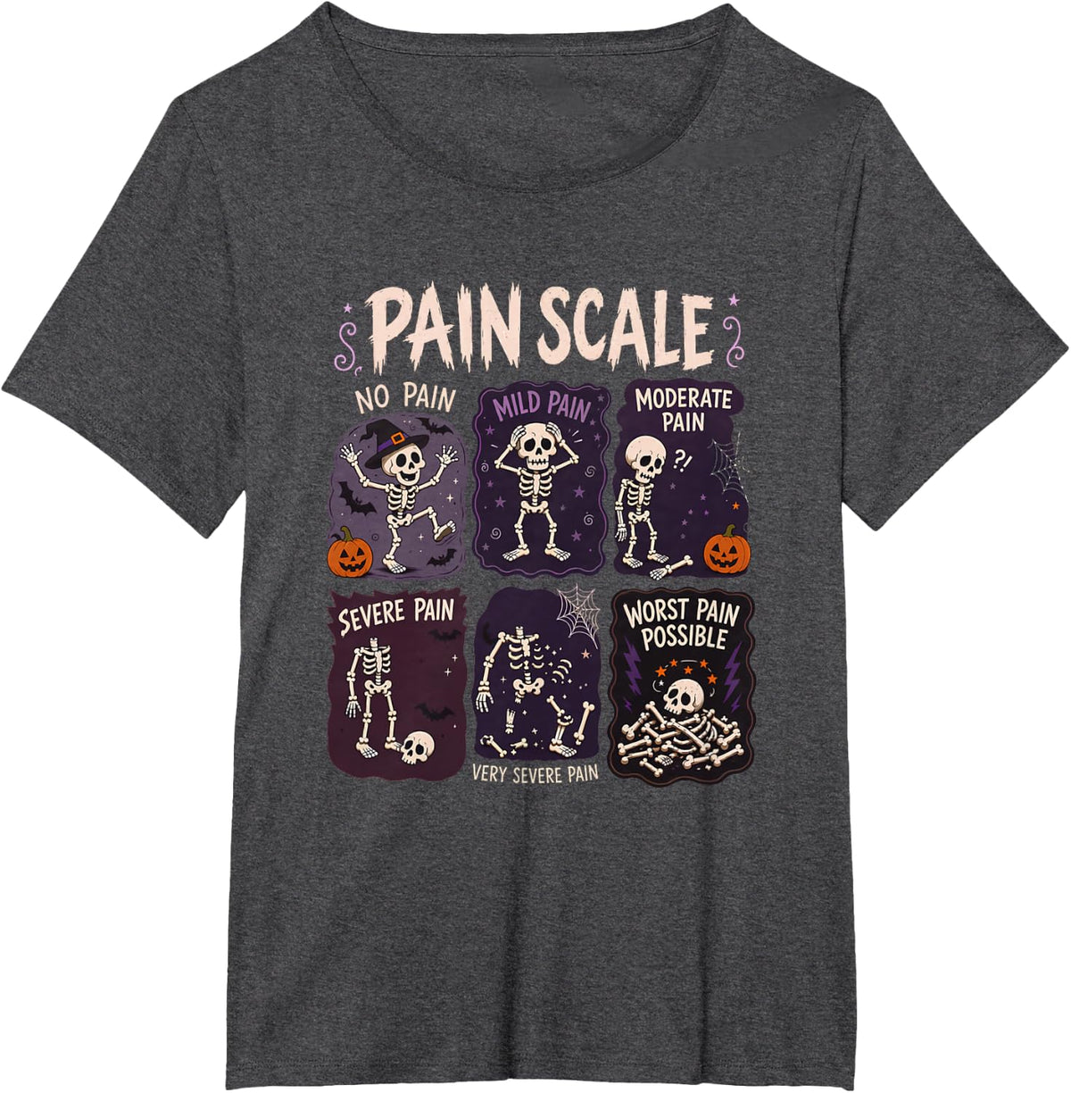 Funny Nurse Halloween Pain Scale Skeleton RN ER ED T-Shirt - Dark Heather Grey