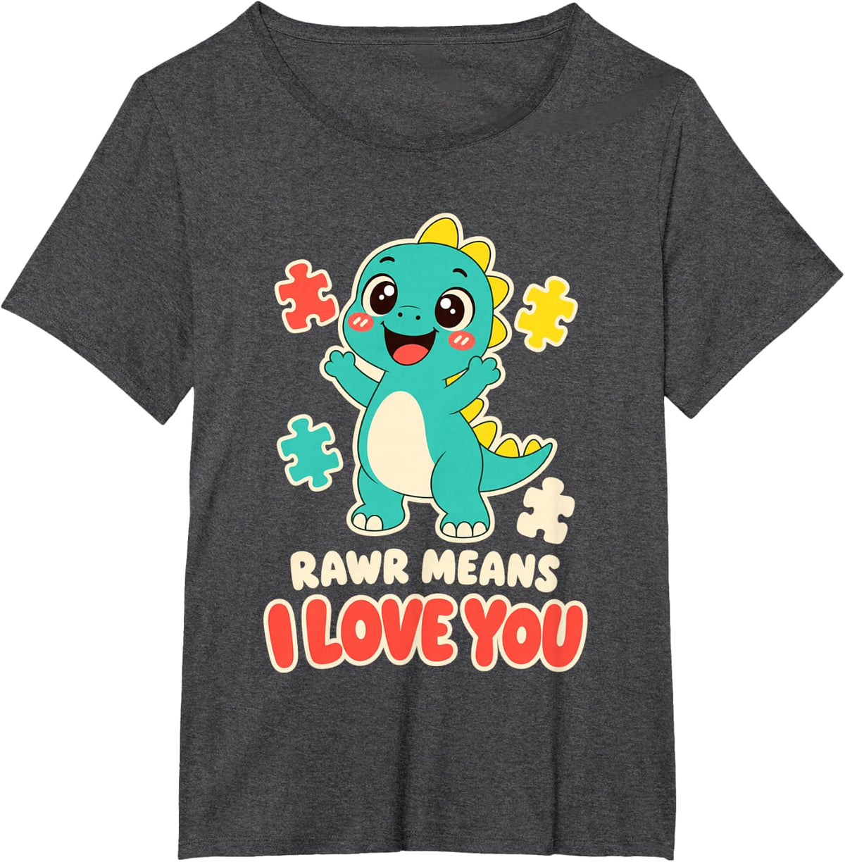 Autism Awareness Dinosaur Puzzle Piece Support T-Shirt - Dark Heather Grey