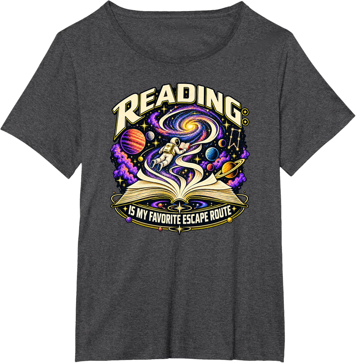 Reading is My Favorite Escape Route Book Lover Space T-Shirt - Dark Heather Grey