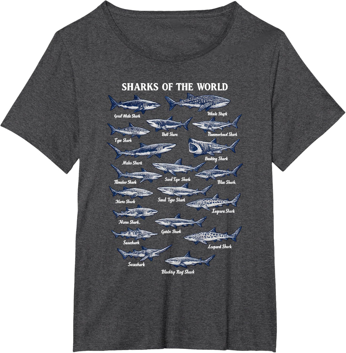 Shark Species Biology Tees Different Types of Sharks T Shirts for Men Women - Dark Heather Grey