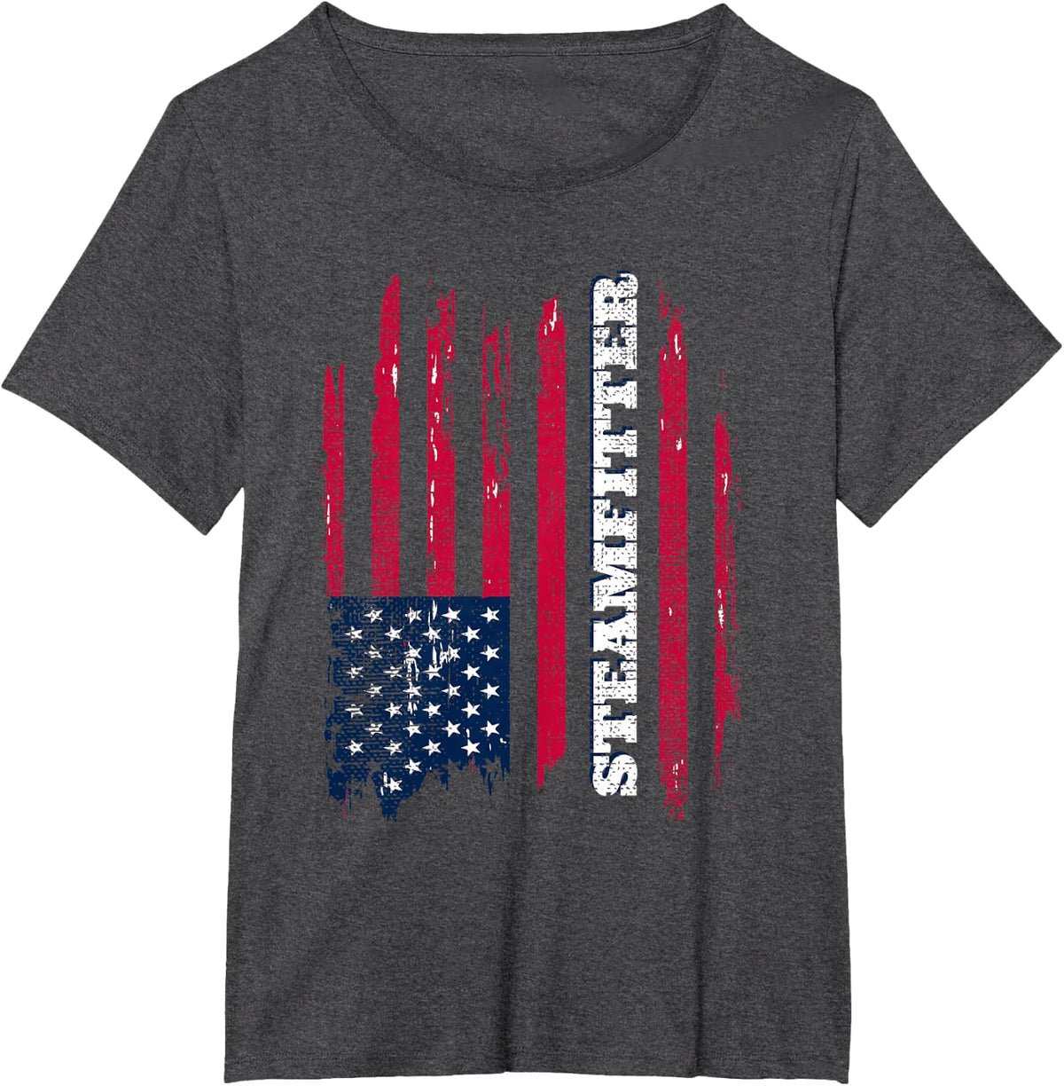 Distressed American Flag Tshirt - Steamfitter Tee T-Shirt - Dark Heather Grey