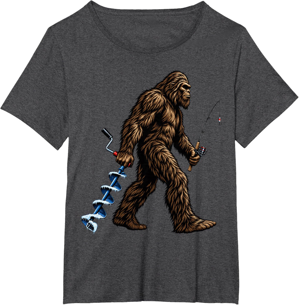 Bigfoot Ice Fishing T-Shirt - Dark Heather Grey