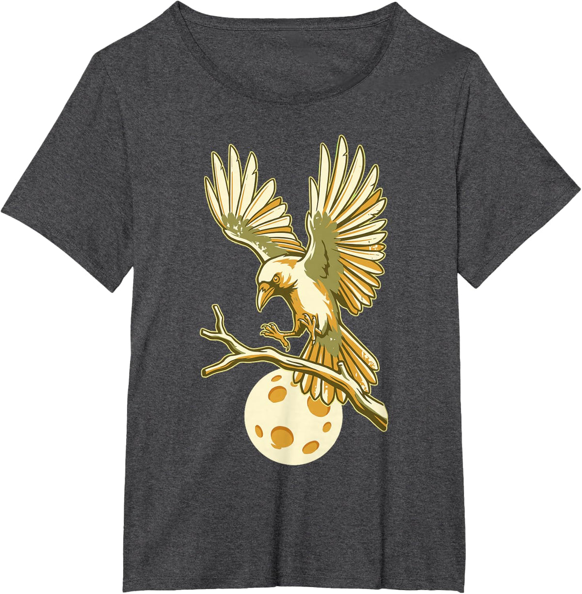 Raven On Moon Branch Funny Corvid Gothic Bird Lover Crow T-Shirt - Dark Heather Grey