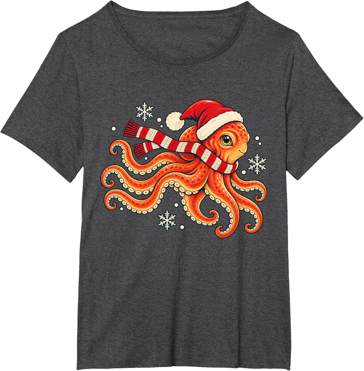 Cute Optopus Christmas Santa Hat Xmas Pajama Men Women Kids T-Shirt - Dark Heather Grey