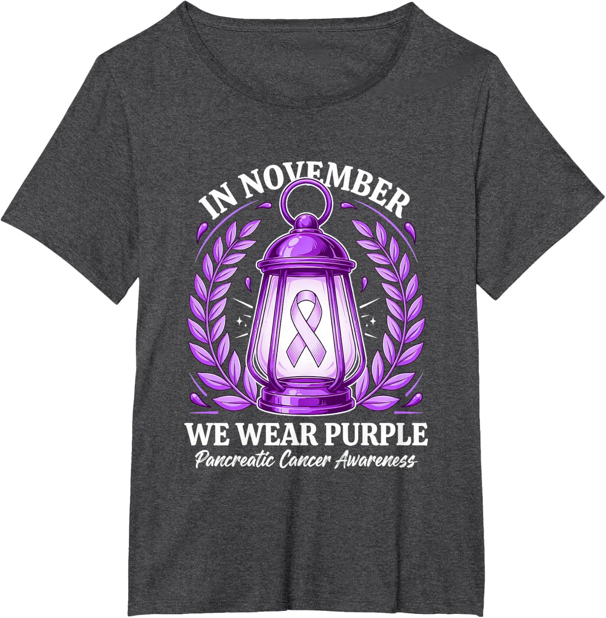 in November We Wear Purple Pancreatic Cancer Awareness T-Shirt - Dark Heather Grey