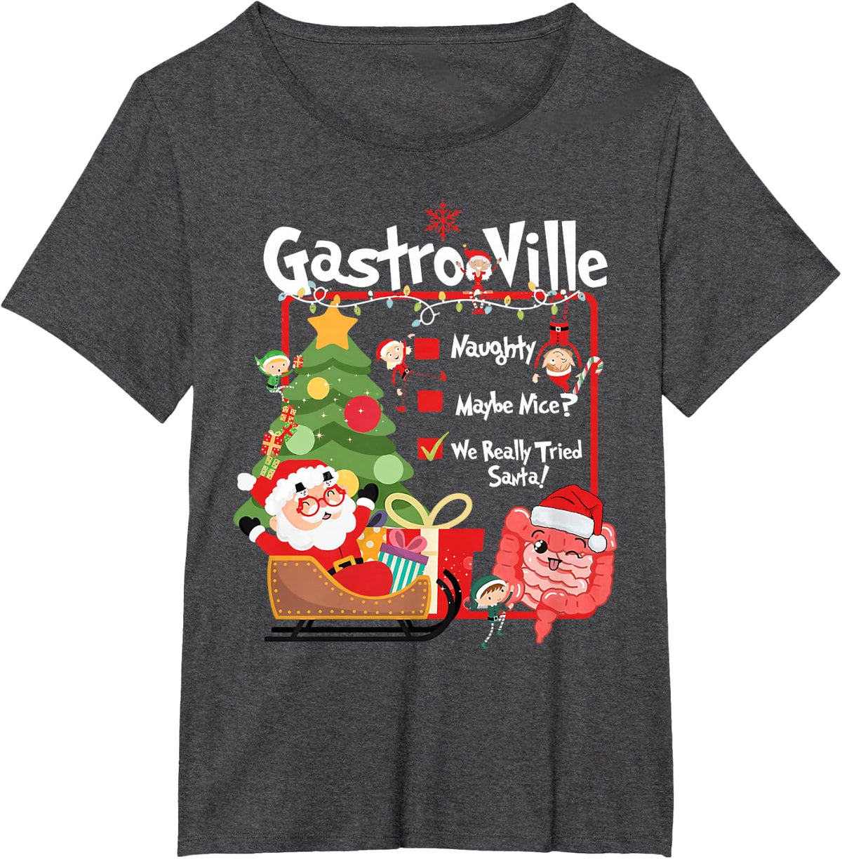 Gastroenterology Christmas List Tech Tee T-Shirt for GI Endoscopy Nurse RN - Dark Heather Grey