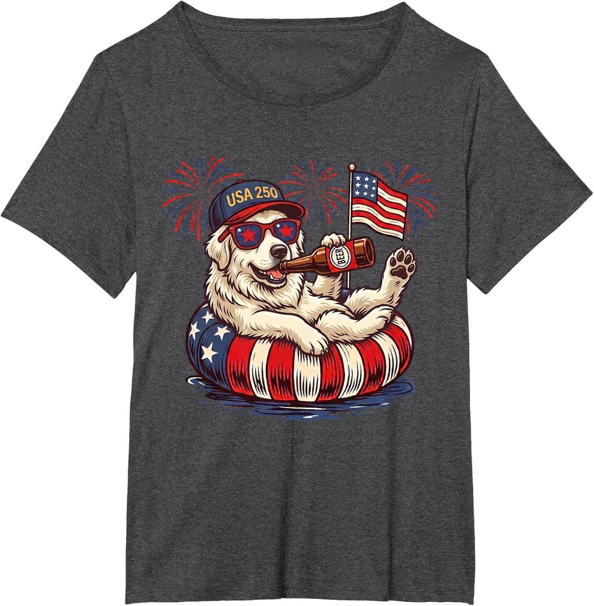 Great Pyrenees Dog 250th America Patriotic USA 4th of July T-Shirt - Dark Heather Grey