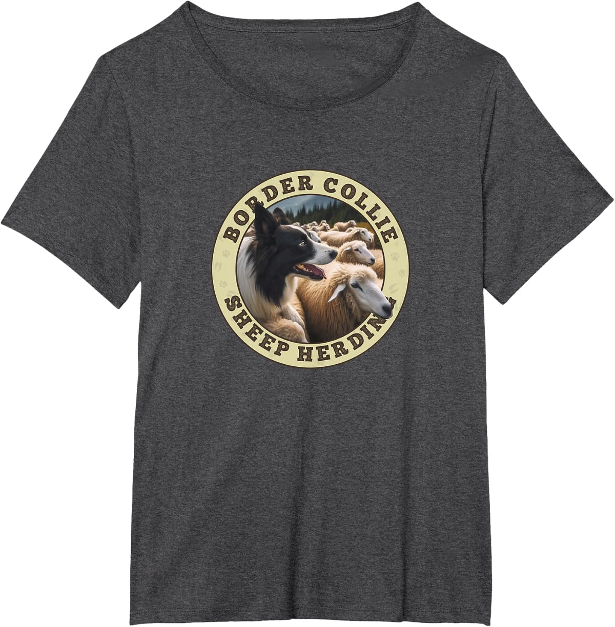 Border Collie Australian Shepherd with Sheep T-Shirt - Dark Heather Grey