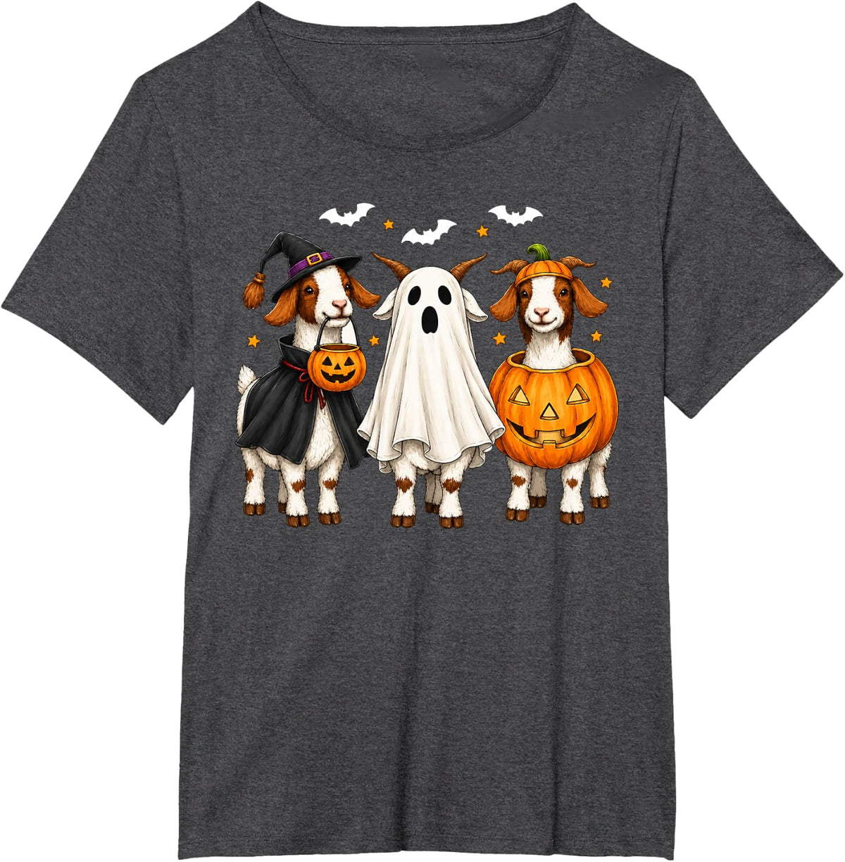 Cute Halloween Goat Pumpkin Ghost and Witch Costumes T-Shirt - Dark Heather Grey