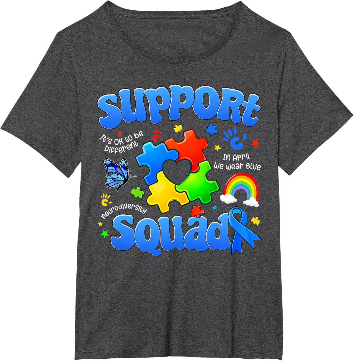 Support Squad for Women Mom Teacher Adults Autism Awareness T-Shirt - Dark Heather Grey