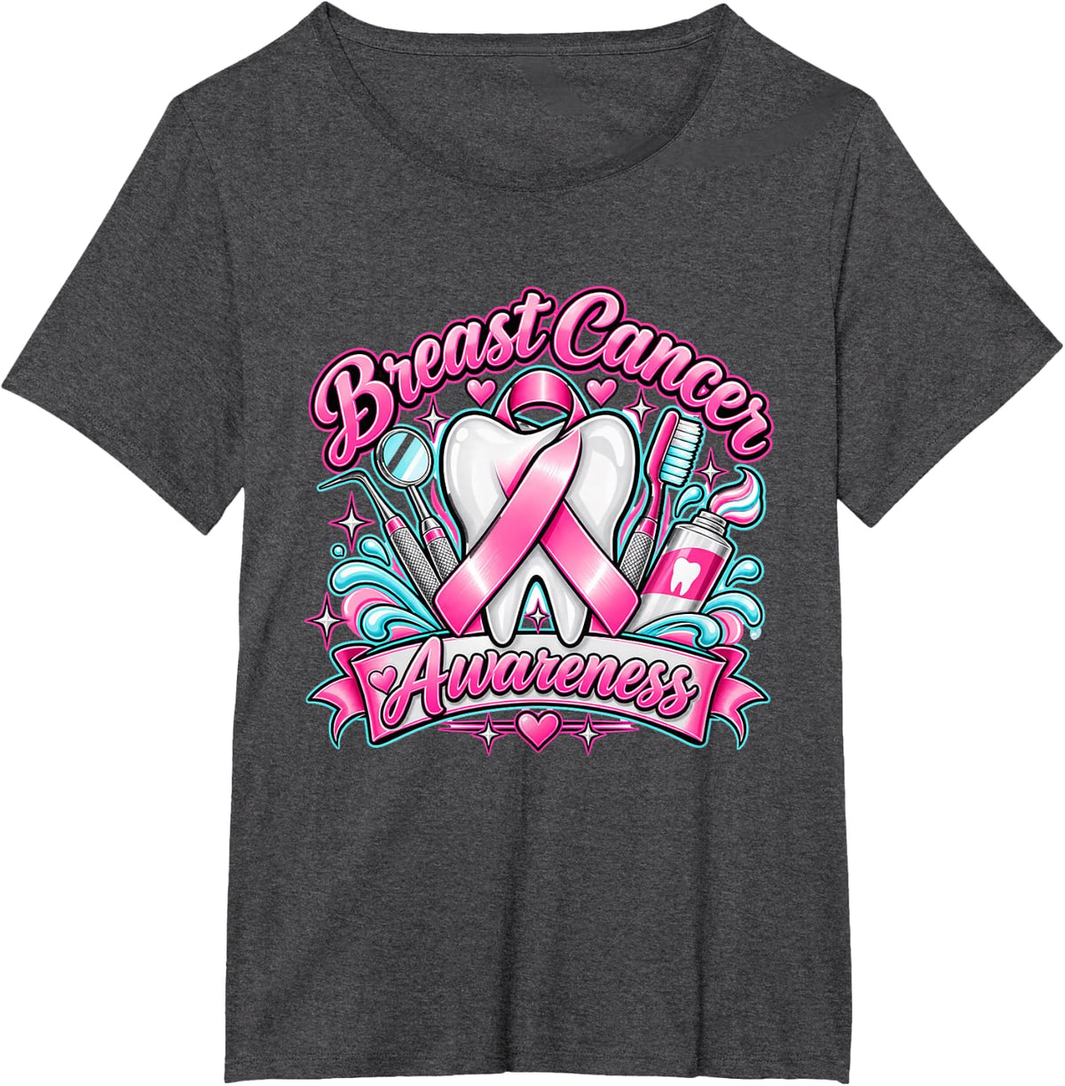 Breast Cancer Awareness Dentist Pink Ribbon Dental T-Shirt - Dark Heather Grey