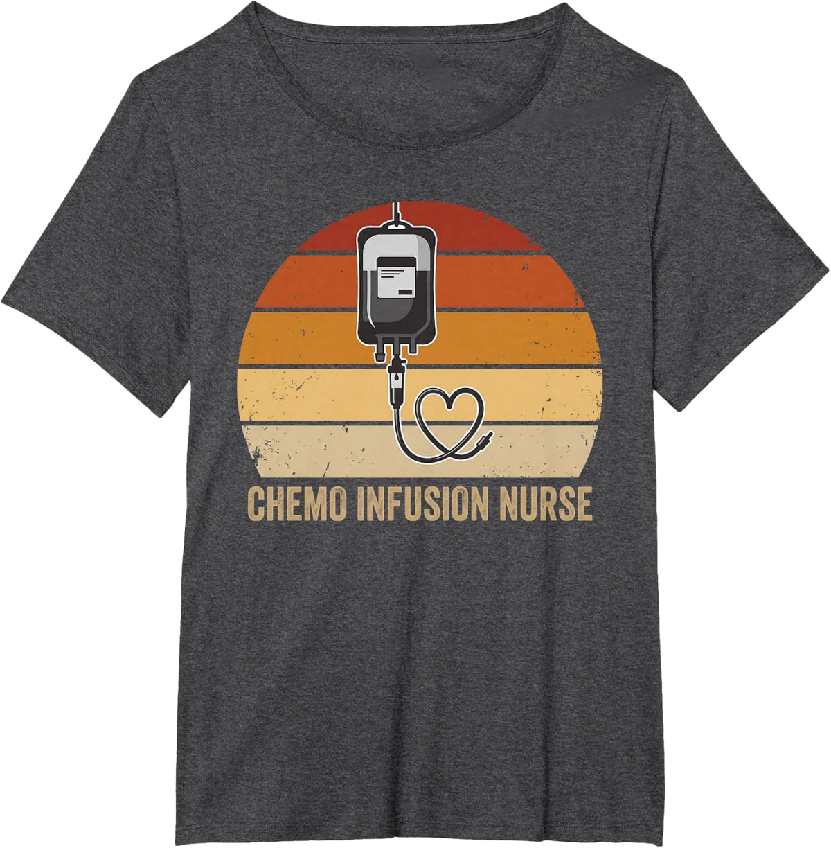 Infusion Nurse Chemo Oncology Nursing Crew Retro Sunset T-Shirt - Dark Heather Grey