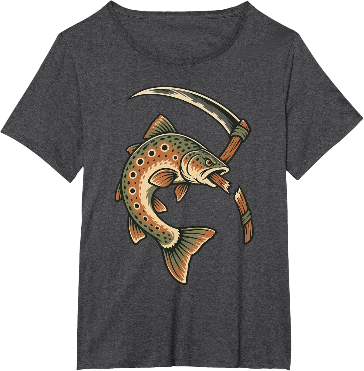 Trout Halloween Fish Fly Fishing T-Shirt - Dark Heather Grey