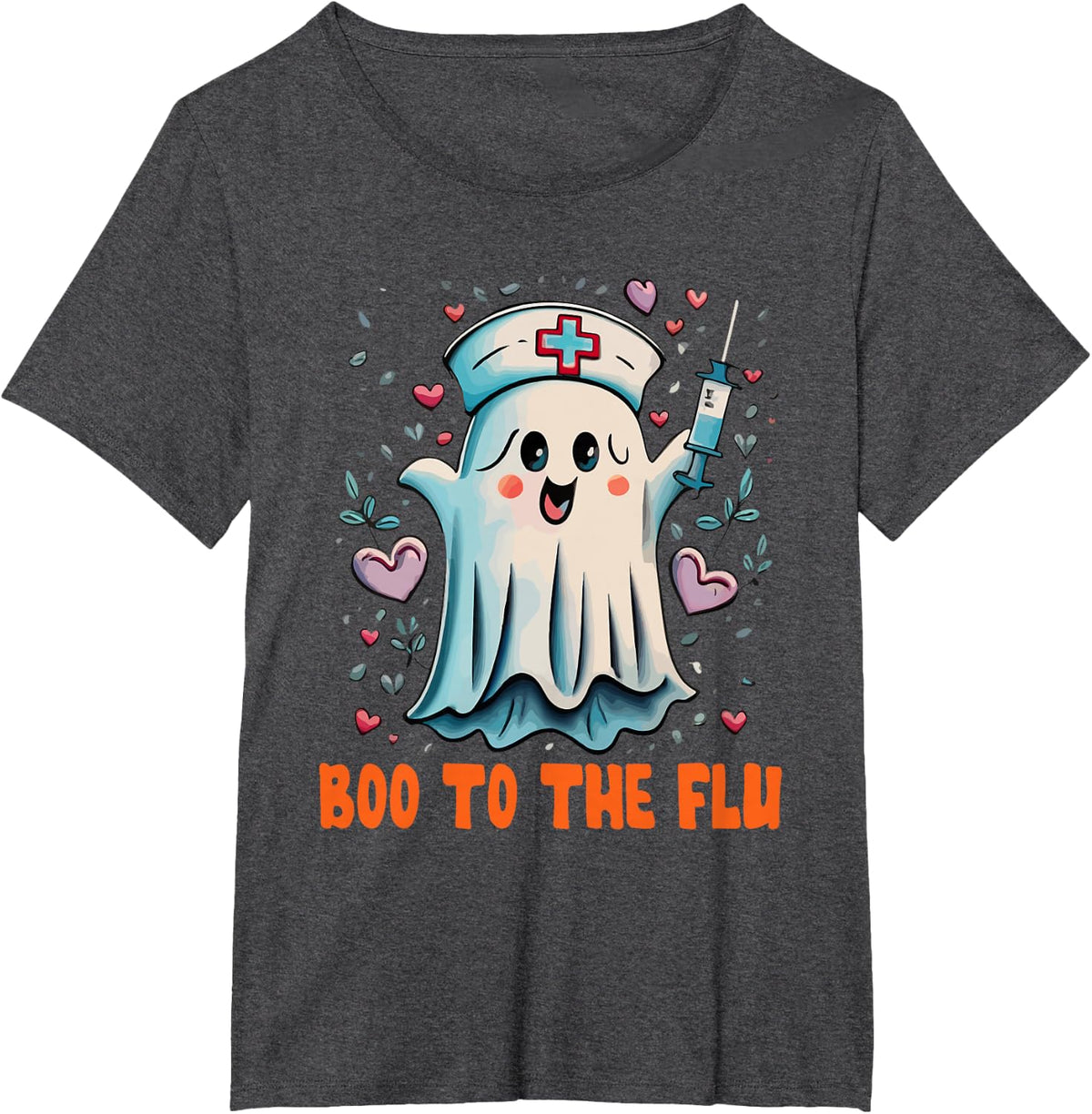 Boo To Flu Ghost Retro Halloween T-Shirt - Dark Heather Grey