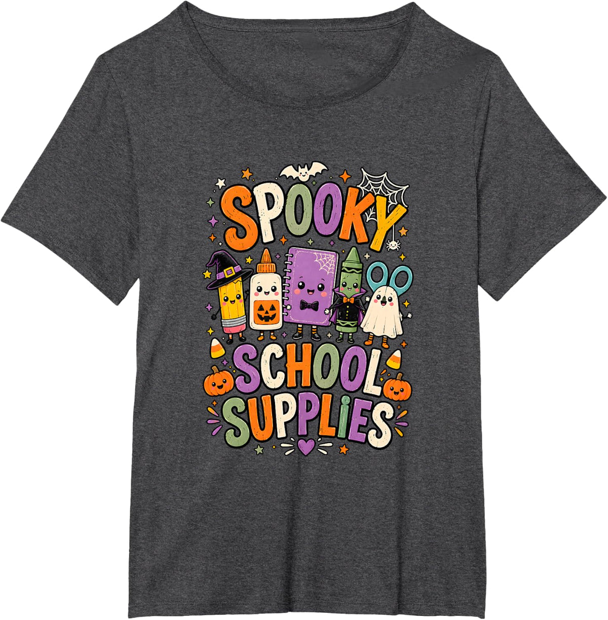 Spooky School Supplies Cute Halloween Teacher T-Shirt - Dark Heather Grey