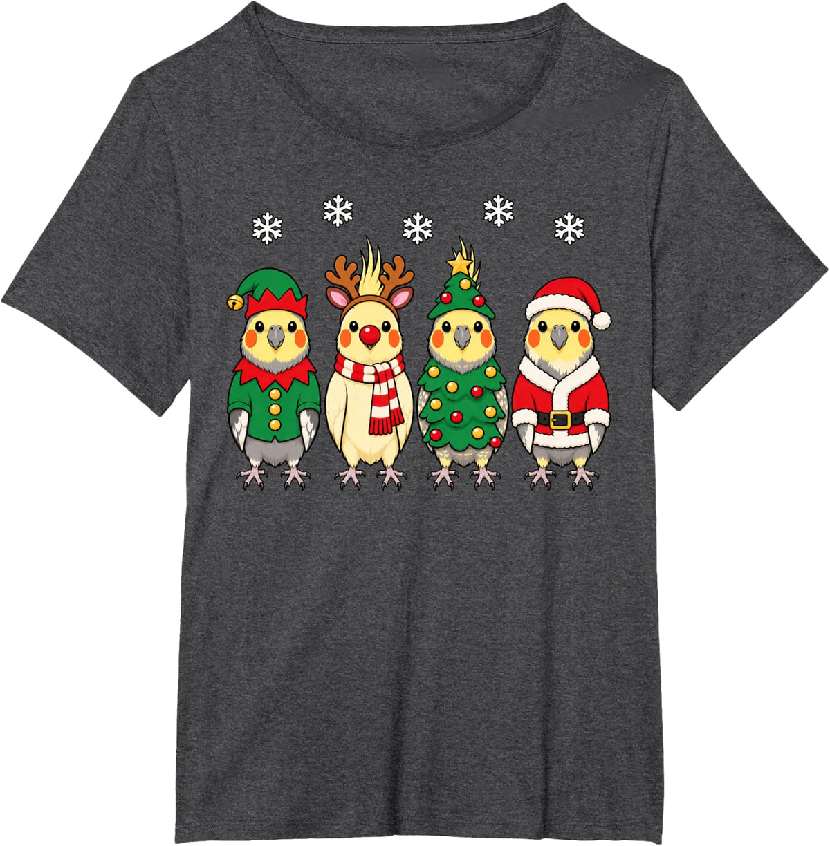Cockatiel Christmas Reindeer Santa Parrot T-Shirt - Dark Heather Grey
