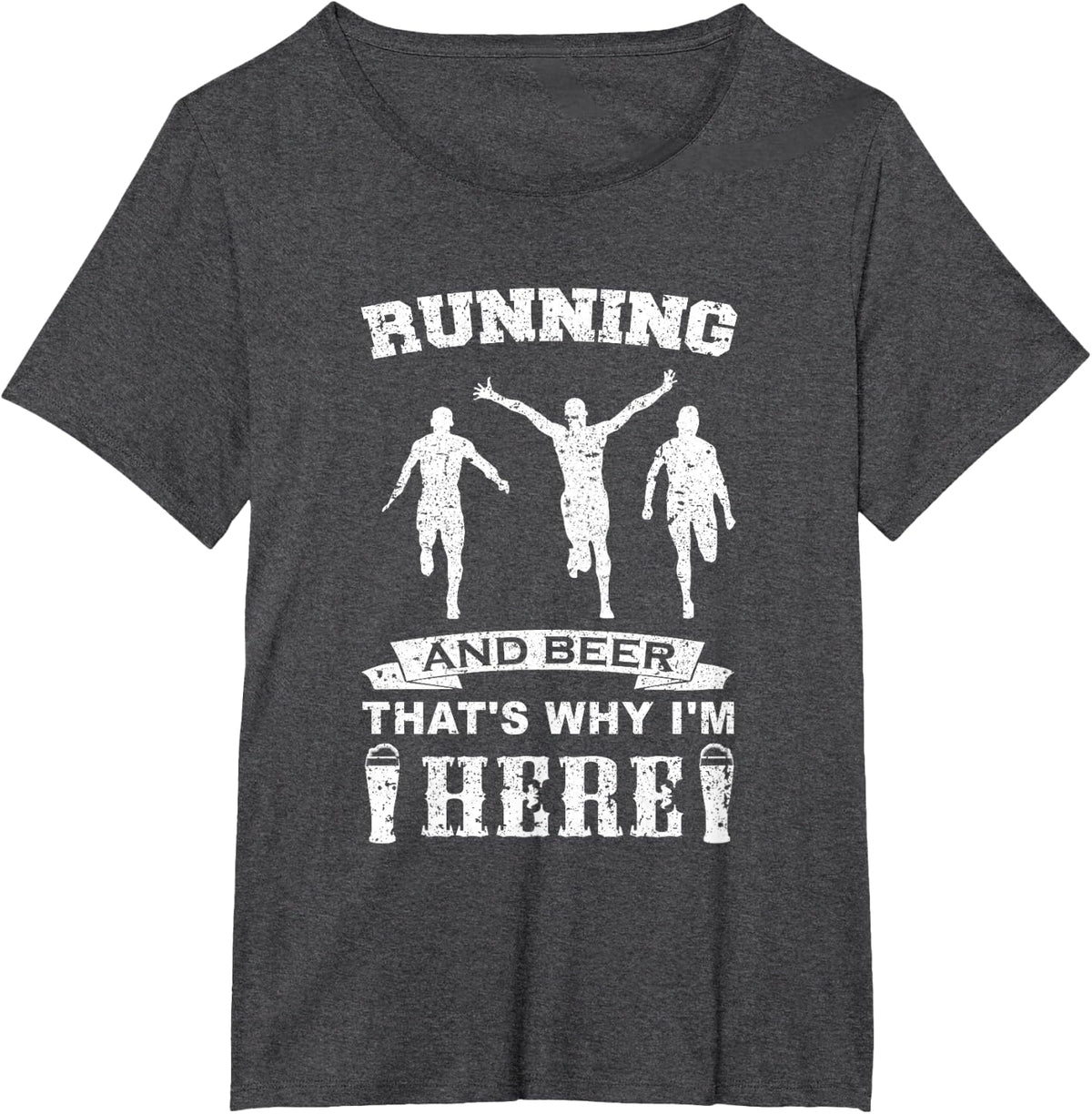 Funny Running and Beer Tshirt - Running Gift Novelty T-Shirt - Dark Heather Grey