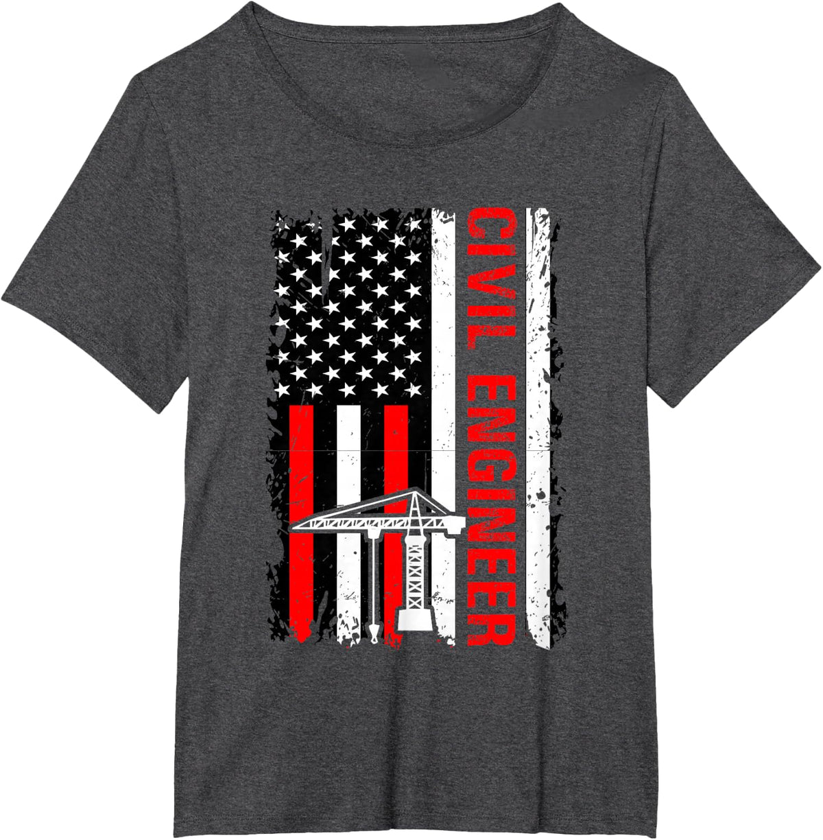 American Flag Civil Engineer Crane Construction Gifts Men T-Shirt - Dark Heather Grey