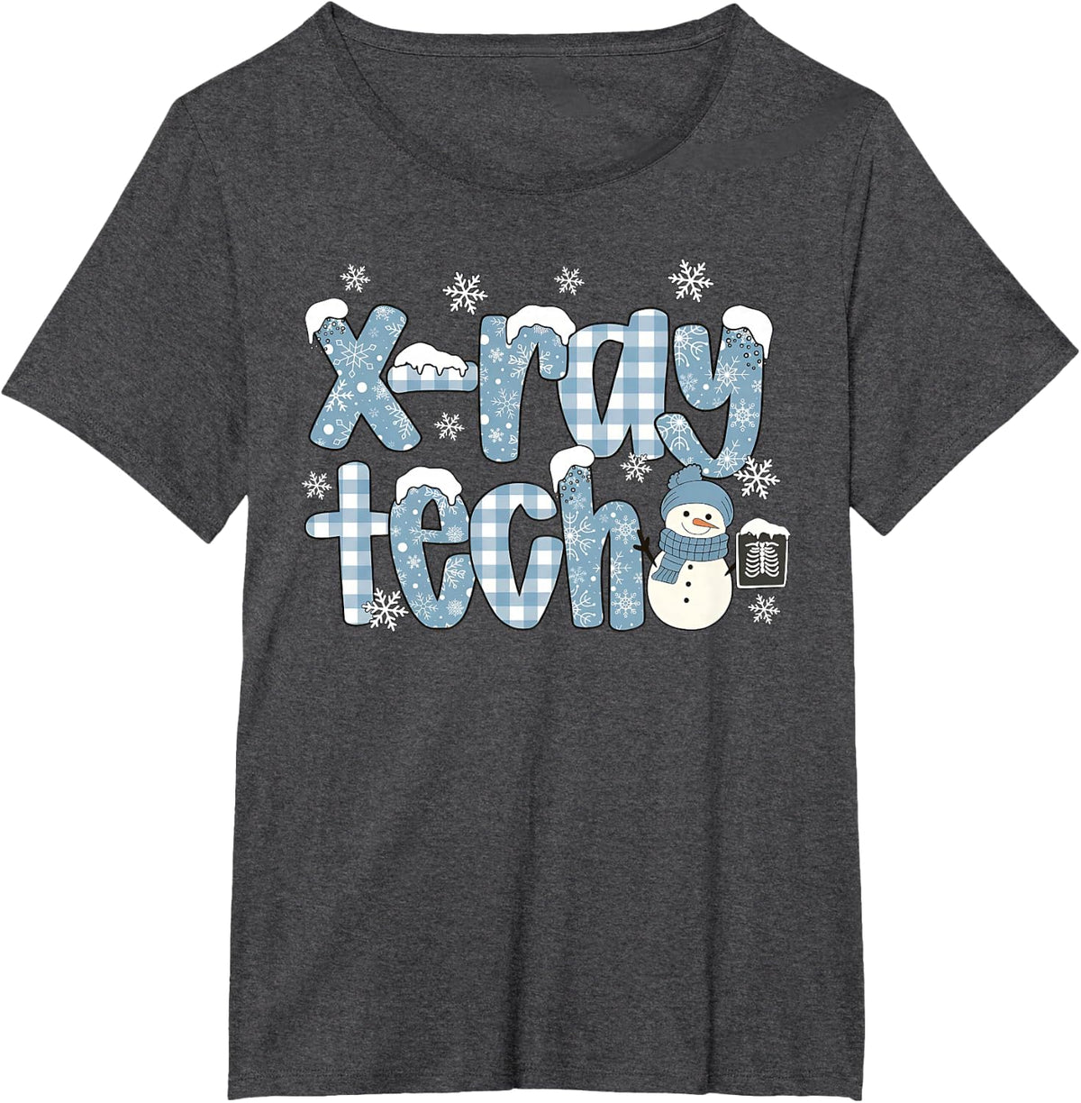 X-ray Tech Snowman Winter Radiology Technologist Christmas T-Shirt - Dark Heather Grey
