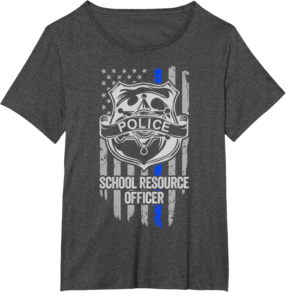American Flag Blue Thin Line Apparel School Resource Officer T-Shirt - Dark Heather Grey