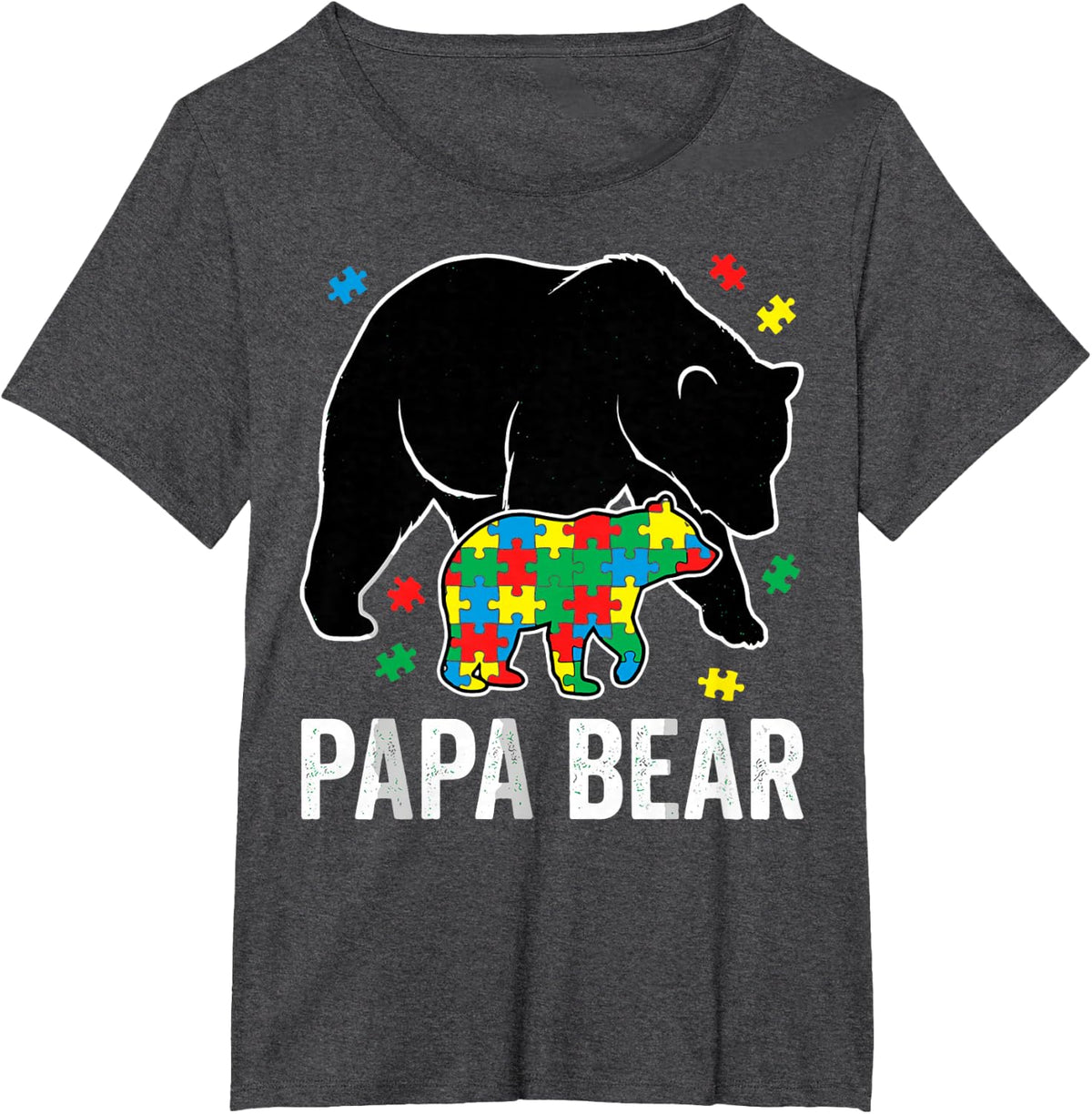 Papa Bear Autism Awareness Puzzle Neurodiversity Support T-Shirt - Dark Heather Grey