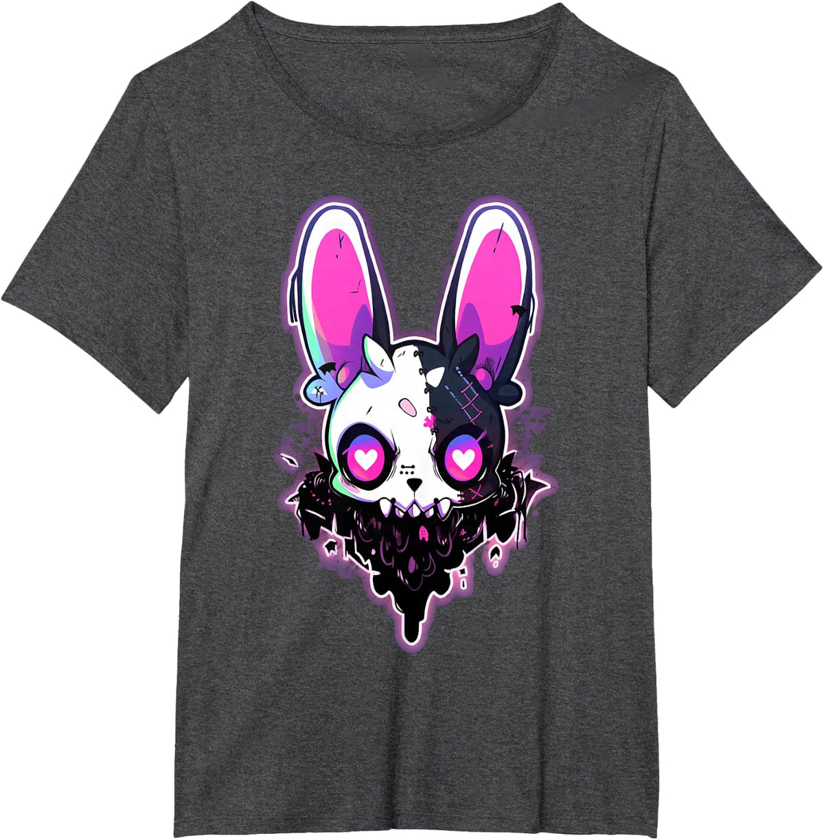 Kawaii Rabbit Cute Goth Bunny E-Girl Gothic Outfit Grunge T-Shirt - Dark Heather Grey
