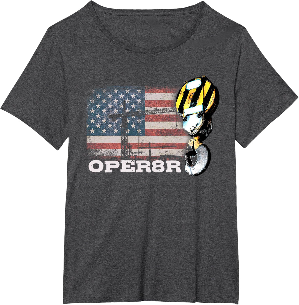 Crane Operator Gifts Patriotic American Flag Oper8r T-Shirt - Dark Heather Grey