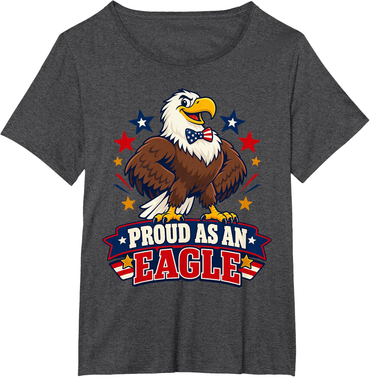 USA Cartoon Patriotic Eagle Proud as an Eagle T-Shirt - Dark Heather Grey