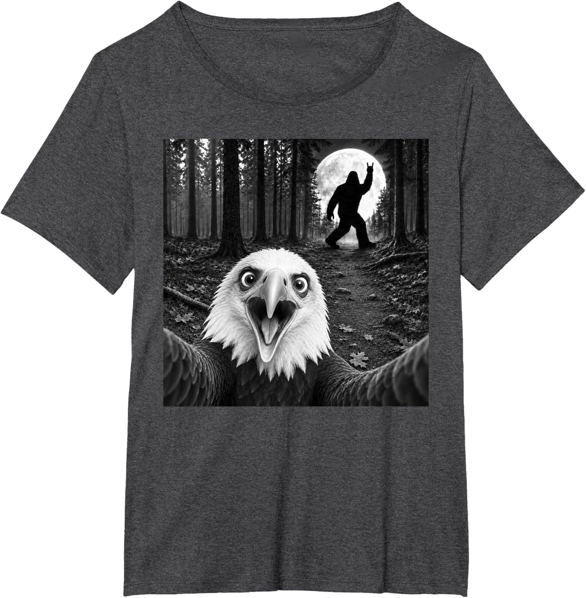 Bald Eagle Selfie with Bigfoot Rock and Roll Sasquatch T-Shirt - Dark Heather Grey