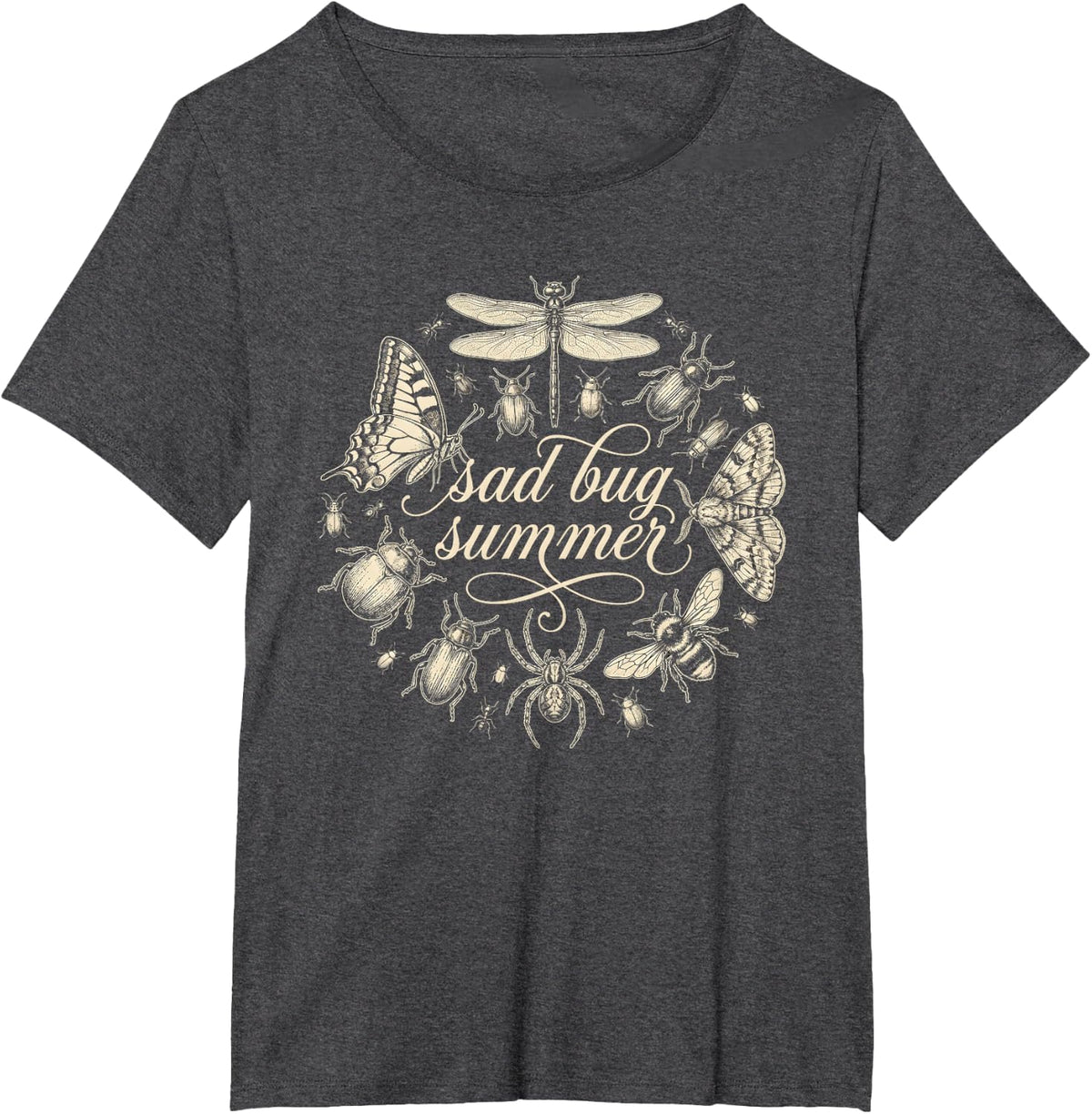 Sad Bug Summer Vintage Insect Entomology T-Shirt - Dark Heather Grey