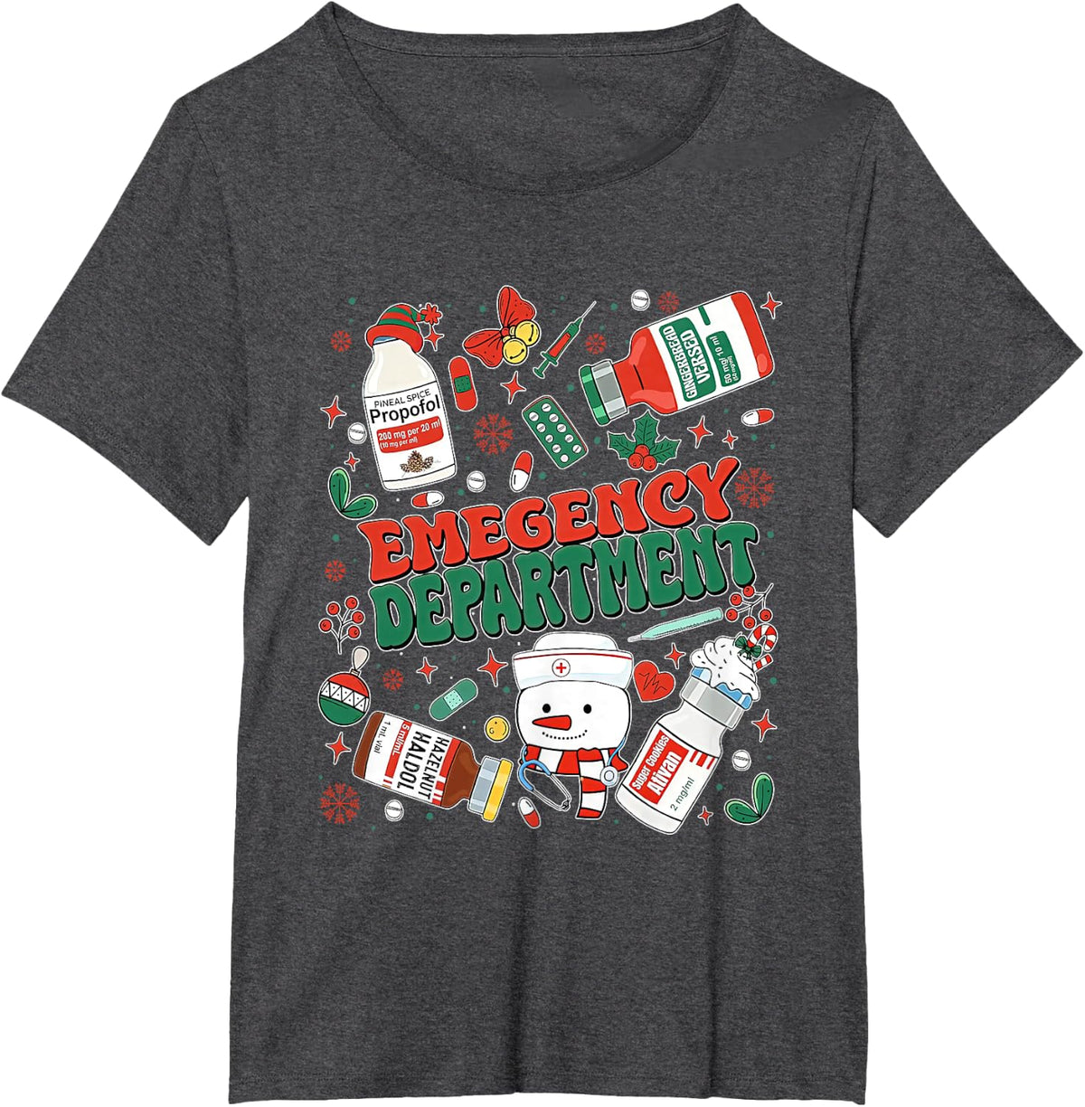 Christmas ER Nurse Emergency Department ER Ed Nurse Tech T-Shirt - Dark Heather Grey