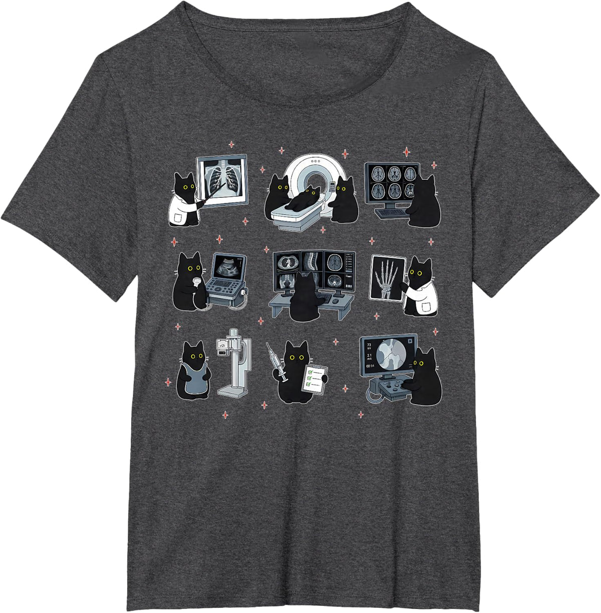 Radiology Tech Black Cat X-ray Radiologic Technologist Retro T-Shirt - Dark Heather Grey